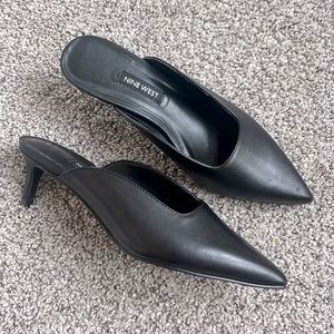 Nine West Black Leather Kitten Heel Mules